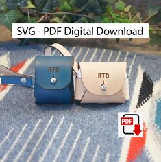 three small purses sitting on top of a blue and white rug with the text svg - ppf digital download