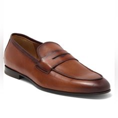 A Classic Penny Keeper And An Apron Toe Lend Timeless Sophistication To A Leather Loafer That Will Elevate Your Polished Style. Leather Upper, Lining And Sole Made In Italy Item # 7681534 Color: Cognac Size: 10 Elegant Slip-on Calf Leather Loafers, Elegant Slip-on Leather Loafers, Elegant Wingtip Tassel Loafers With Leather Lining, Elegant Leather Slip-ons With Plain Toe, Elegant Leather Footbed Slip-ons For Office, Elegant Business Casual Slip-ons With Leather Sole, Elegant Calf Leather Slip-ons For Work, Elegant Office Slip-ons With Leather Lining, Elegant Calf Leather Slip-on Loafers