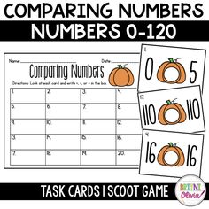 comparing numbers with pumpkins on them to help students learn how to use the same number