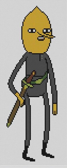 a cross stitch pattern with a cartoon character holding a knife and wearing a black outfit