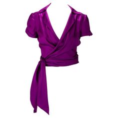 Purple V-neck Blouse For Formal Occasions, Silk Wrap Blouse For Evening, Silk Evening Wrap Blouse, Chic Silk Wrap Blouse, Purple V-neck Top For Evening, Purple Silk Evening Blouse, Purple Silk Evening Top, Fitted Silk Wrap Blouse, Purple Silk Formal Blouse