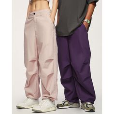 Summer Loose Leg Cargo Pants Material: 100% Cotton Size: S, M, L, XL, 2XL Color: Black, Light Pink, Army Green, Purple Applicable Season: Spring, Summer Purple Wide Leg Bottoms For Streetwear, Purple Relaxed Fit Straight Pants, Purple Relaxed Fit Straight Bottoms, Solid Color Baggy Wide Leg Parachute Pants, Solid Baggy Wide Leg Parachute Pants, Purple Relaxed Fit Wide-leg Pants, Baggy Solid Cargo Pants, Baggy Solid Color Cargo Pants, Solid Color Baggy Trousers Work Pants