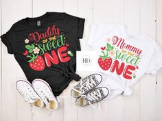 Sweet One Matching Family tee or long sleeve tee  Unisex sizing adult S - 4XL Unisex sizing youth XS - XL Adult tees are Bella Canvas  Adult long sleeves are Gildan  Youth tees are Gildan & Hanes  Youth sleeve are Gildan  Available colors: White Black  Light pink Sport grey Casual Tops With Name Print For First Birthday, Casual Tops With Custom Print For First Birthday, Casual Pre-shrunk T-shirt For First Birthday, Casual Crew Neck T-shirt For First Birthday, Red Cotton T-shirt For First Birthday, Crew Neck T-shirt For First Birthday In Spring, Casual Birthday T-shirt With Strawberry Print, Casual T-shirt With Funny Print For First Birthday, Family Birthday Shirts