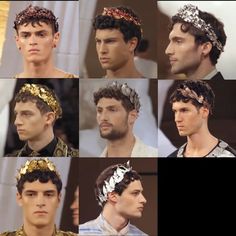 many different pictures of men with crowns on their heads and hair in the same style