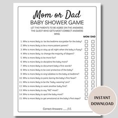 the printable baby shower game for mom and dad