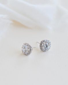 Halo Bridal Studs, CZ Studs, Bridal Stud Earrings, Cubic Zirconia Studs, CZ Stud Earrings, Halo Stud White Round Halo Earrings, Round White Halo Earrings, White Halo Round Earrings, Bridal Halo Earrings Made Of Cubic Zirconia, Halo Cubic Zirconia Bridal Earrings As Gift, Cubic Zirconia Bridal Earrings With Halo, Bridal Halo Earrings With Cubic Zirconia, Round Halo Earrings As A Gift, Halo Round Earrings For Wedding