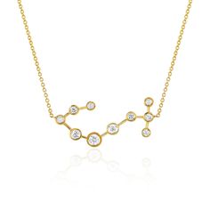 14k gold and diamond constellation necklace, with .44 total carat weight. Wear your Astrological sign or the sign of a loved one. A perfect custom gift and timeless keepsake of our celestial destiny. Pendant hangs on an 18" chain with a loop at 16", so it can be worn at either length. Celestial Zodiac Sign Diamond Jewelry, Celestial Necklaces With Single Cut Diamonds For Anniversary, Celestial Zodiac Diamond Jewelry, Celestial Style Necklaces With Single Cut Diamonds For Anniversary, Celestial Necklace With Single Cut Diamonds For Anniversary, Celestial Style Necklace With Single Cut Diamonds For Anniversary, Elegant Diamond Zodiac Sign Jewelry, Celestial Diamond Necklaces For Anniversary, Elegant Diamond Jewelry With Zodiac Sign