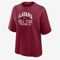 Made with soft cotton, this roomy Alabama tee gives you a relaxed look without feeling too oversized and lets your cheer on the Crimson Tide in comfort. Nike West, Alabama College, Alabama Roll Tide, State College, College Sports, Michigan State, Alabama Crimson Tide, Crimson Tide, Sports Top