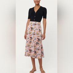 New With Tag! Lovely Floral Print That Has Colors That Work With Spring And Fall Fluted Hem Side Zipper Casual Pink Skirt For Day Out, Casual Floral Print Skirt For Work, Casual Pink Midi Length Bottoms, Pink Skirted Bottoms For Workwear, Knee-length Pink Bottoms For Day Out, Pink Midi Skirt For Day Out, Casual Pink Skirt For Work, Casual Knee-length Pink Skirt, Casual Pink Knee-length Skirt