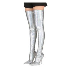 Elevate your party attire with our Silver Sequin Boots, featuring a stunning sequin finish that shimmers under the lights. These thigh-high boots boast a chic pointed toe and a flattering stiletto heel, making them the perfect choice for a night of dancing and celebration. While they exude style, our boots are designed for comfort, ensuring you feel as good as you look. Make a bold statement at your next event with these eye-catching Silver Sequin Boots. Handcrafted US sizing. Fits true to size. Sparkling Fitted Boots For Party, Fitted Sparkling Boots For Party, Sequin Boots For Evening Parties, Sequin Boots For Evening And Party Season, Sequined Boots For Evening Party Season, Glamorous Sequined Party Boots, Party Boots With Shimmer And Pointed Toe, Fitted High Heel Sequin Boots, Sequined High Heel Fitted Boots