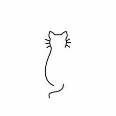 a black and white drawing of a cat's face with its tail curled up