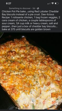 a large casserole dish with chicken and cheese on it