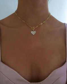 Pave Heart Toggle Chain by Ten Wilde Jewelry. #tenwilde #gemsforgems #y2kfashion #y2kjewelry #early2000 #heartnecklace #togglenecklace #goldnecklace #goldjewelry #pavejewelry Heart Charm Chain Link Jewelry Gift, Trendy Heart Charm Chain Link Jewelry, Everyday Heart-shaped Paperclip Chain Jewelry, Trendy Heart Charm Chain Necklace, Trendy Chain Necklace With Heart Charm, Trendy Chain Necklace With Heart Pendant, Trendy Heart Pendant Jewelry With Lobster Clasp, Everyday Heart Necklace With Chain, Everyday Jewelry With Chunky Chain And Heart Pendant