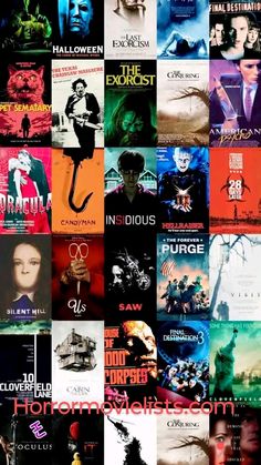 many different movie posters are shown together in this collage with the words, movies and films