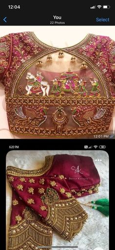 Saree Blouse - Pink and Gold color Heavy Maggam Work (Maggam Work) Blouse - Saree Blouse - Size 38 (can alter 36, 40, 42) Fabric : Pure Silk Color : Pink and Gold color Size : 38 inches ( Can be altered to 36, 40, 42 inches) Sleeves : 11 Inches Neck : Front 6 inches, Back - 8.5 inches/FRONT OPEN Blouse Length : 15 inches Washing instructions : Dry wash only. Note : 10% Colors may vary slightly due to lighting. If you are interested in purchasing this item and have any questions about this item, Bridal Blouses Designs Heavy Work, Pink Blouse Work Designs Pattu, Bridal Maggam Work Blouse Designs, Magam Work Blouses Latest, Machine Embroidery Designs For Blouses, Designer Bridal Blouse, Pink Blouse Work, Magam Work Blouses, Zardosi Blouse