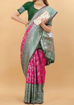 This gorgeous saree from the Indian brand Varni Fabrics is perfect for your party and occasional wear. Banarasi Silk Saree All Over Jacquard Motifs, and Border Work. Silk Matching Unstitched Blouse Piece. Jacquard Work Contrast Pallu. Color: There might be slight color variation due to lightings and flashes while photo shooting. The color may also vary because of different screen resolutions. Wash Care: Dry Clean Only Brocade Pre-draped Saree With Pallu For Diwali, Navratri Brocade Saree With Pallu, Semi-stitched Brocade Saree For Transitional Season, Navratri Meenakari Brocade Saree, Semi-stitched Brocade Saree For Diwali, Diwali Brocade Saree With Zari Weaving, Semi-stitched Brocade Pre-draped Saree For Diwali, Transitional Self-design Banarasi Silk Pre-draped Saree, Semi-stitched Banarasi Silk Saree With Bandhani Print