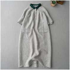 Women's Elegant Linen Dress Contrast Crew Neck with Front Button Loose A Line Midi Dress Effortless Outfit, Linen Shirt Dress, Short Sleeve Dress Shirt, A Line Dresses, Tailored Design, Dress Shirts For Women, Long Sleeve Shirt Dress, Dress Styles, Dress Designs