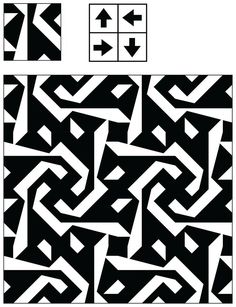 an image of some black and white patterns with arrows on them, including one in the middle