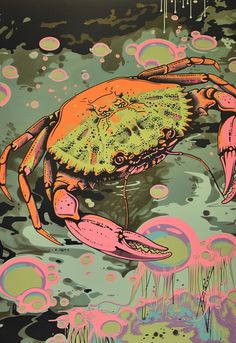 a painting of a crab in the water