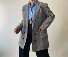 vintage pure fine wool double breasted blazer, plaid oversized blazer, preppy blazer  *size: fits s oversized, m relaxed  *measurements (centimeters) Shoulders 44 Bust 100 Inner sleeve 39 Length 76 *washing instructions: dry clean it  Please make sure you check all the measurements of the item before purchasing.  Vintage garment sizes are not the same as those of today. To ensure your best fit it's best you measure yourself or a similar item. The size listed it's an approximate size Spring Plaid Double-breasted Blazer, Double-breasted Plaid Blazer With Double Button Closure, Plaid Double-breasted Office Blazer, Plaid Double-breasted Blazer For Office, Double-breasted Plaid Blazer For Office, Double-breasted Plaid Office Blazer, Classic Double-breasted Plaid Blazer, Vintage Double-breasted Blazer For Work, Vintage Oversized Blazer For Workwear