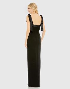 Square neck sleeveless tie side slit floor length evening dress – JiMiss Dresses