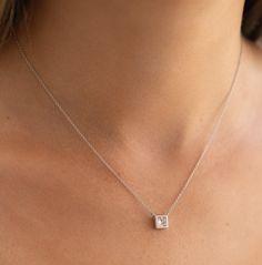 A timeless classic diamond necklace to stand the test of time. A simple perfection. Crafted in 14K white gold Princess cut diamond weighing 0.72 carats Color J and Clarity SI3 Princess Diamond Necklace, Princess Cut Diamond Necklace, Princess Cut Necklace, Square Diamond Necklace, Bridal Diamond Necklace, Man Design, Solitaire Diamond Pendant, Princess Cut Gold, Jewelry Diamonds