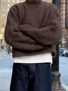 Mens Knitwear, French Beret Hat, Pullovers Outfit, Loose Fit Sweater, Winter Coffee, Wool Berets, Mens Fashion Streetwear, Old Money Style