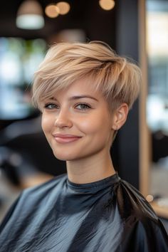 Click for More ➡️ | Save for Later ❤️  A low-maintenance pixie cut in a sandy blonde shade, perfect for those seeking a simple yet stylish look. (Easy Pixie with Sandy Blonde - Short Hairstyles For Thick Hair) Blonde Long Pixie Haircut, Strawberry Blonde Pixie Haircut, Short Blonde Hair Pixie, Honey Blonde Pixie Cut, Short Pixie Bob Hairstyles, Pixie Blonde Hair, Honey Blonde Pixie, Short Blonde Pixie Cut, Pixie Haircut Blonde