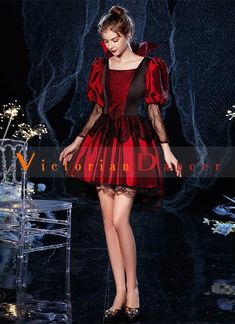 Wine Red Women Rococo Short Victorian Dress Halloween Costume Theatre Clothing   Condition: Brand New  Color: amp;nbsp; As Picture  Material: Satins And Lace  Silhouette: Ball Gown  Sleeve Length: Short Sleeve  Dresses Length:Above Knee, Mini  Neckline: STAND  Decoration: Lace  Style: Vintage   Includes: Dress    amp;nbsp; Halloween Costume Party Fitted Corset Dress, Fitted Corset Dress For Halloween Costume, Fitted Overbust Cosplay Costume For Halloween, Fitted Halloween Cosplay Costume Overbust, Fitted Corset Dress For Halloween Fancy Dress, Halloween Fancy Dress Corset Dress, Long Sleeve Corset Dress For Halloween Cosplay, Long Sleeve Corset Dress For Halloween Costume, Long Sleeve Corset Dress For Halloween