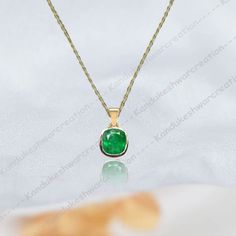 Solitaire Emerald Necklace, Cushion 9 mm Emerald Pendant, Natural Green Emerald Pendant, May birthstone Charm, Women Everyday Pendant, Dainty Engagement Gift, 925 Silver 925 Sterling Silver, Green Gemstone Pendant, Emerald Necklace , Delicate Wedding Anniversary Gift, Mom Delicate Gift Mattel : - 925 sterling silver/ Gold Fill Gemstone :- Eemrald Stone Shape : Cushion Faceted Stone colour : Green stone size :  9  mm. All Items are nickle free. NOTE: All our Rose Gold and Yellow Gold Jewelry is Micron Plated. Therefore we recommend that better care to be taken. It should not be exposed to water and moisture regularly and should be kept in a dry and closed box if the climate is humid. This will help to make the plating last longer and can prevent the item from tarnishing. The base is 925 Ste Classic Emerald Birthstone Necklace With Round Pendant, Sterling Silver Emerald Necklace For Anniversary, May Birthstone, Classic May Birthstone Necklace, Sterling Silver Emerald Birthstone Necklace For Anniversary, Anniversary Sterling Silver Emerald Birthstone Necklace, Classic Green Birthstone Necklace For Anniversary, May Birthstone Solitaire Necklace For Anniversary, Anniversary Solitaire Necklace With May Birthstone, Emerald Gemstone Necklace With Round Pendant For Anniversary