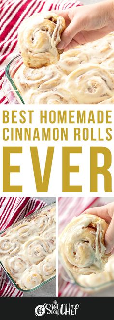 the best homemade cinnamon rolls ever in a glass baking dish and then topped with icing