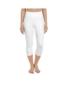 Solid White Yoga Capris Gearbunch White Capris For Summer, White Stretch Capri Bottoms, Versatile White Activewear For Pilates, White Compression Activewear For Pilates, White Moisture-wicking Mid-thigh Bottoms, White Knee-length Capris For Summer, White Knee-length Capris For Spring, White Knee-length Spring Capris, White Compression Bottoms, Mid-thigh Length