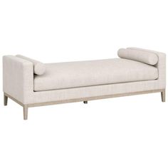 Cream Upholstered Chaise Lounge Living Room Solid Oak Frame Chaises LOOMLAN By Essentials For Living Comfortable Daybed, Chaise Lounge Living Room, Daybed Upholstered, Upholstered Chaise Lounge, Upholstered Chaise, Bolster Pillows, Exposed Wood, Bolster Pillow, Grey Oak