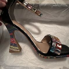 New In Original Box And Never Worn, Cleaning Closets Before Christmas. Betsy Johnson Armani Bright Multi Heels In Size 8.5. They Are Gorgeous But Especially When The Light Reflects Off The Rhinestone Or The Sequined Heel. Comes From A Pet And Smoke Free Environment. Thanks For Looking! Multicolor High Heel Party Shoes, Multicolor Round Toe Heels For Party, Multicolor Round Toe Party Heels, Multicolor 4-inch Heels For Party, Multicolor Closed Toe Heels For Evening, Multicolor Heel Strap Heels For Party, Multicolor Heels With Heel Strap For Party, Multicolor Rhinestones Heels For Evening, Glamorous Multicolor Evening Heels