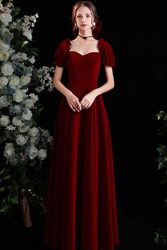 10% off now|Buy retro formal long velvet burgundy evening party dress with square neckline at wholesale price online. Free shipping and pro custom service since 2009. Burgundy Velvet Dress For Formal Occasions, Elegant Red Velvet Dress For Prom, Elegant Velvet Dress With Square Neck, Formal Red Floor-length Velvet Dress, Red Velvet Floor-length Dress For Formal Occasions, Elegant Burgundy Velvet Evening Dress, Red Fitted Velvet Dress For Banquet, Velvet Evening Dress With Fitted Bodice For Prom, Formal Red Velvet Evening Dress