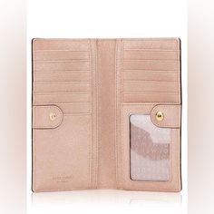 New York Laurel Way Stacy Wallet Saffiano Leather Top Snap Closure 6.75" (L) X 3.5" (H) X 0.75" (W) Outside 1 Back Full Length Zip Pocket 13 Credit Card Slots Plus 1 Id Slot 4 Billfold Compartments Nwot Elegant Pink Wallets With Rfid Blocking, Formal Pink Wallets With Interior Card Slots, Pink Kate Spade Wallets With Card Slots, Kate Spade Pink Bifold Wallet, Kate Spade Pink Leather Wallet, Formal Pink Kate Spade Wallets, Blue Clutch, Black Leather Wallet, Kate Spade Wallet