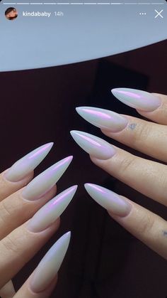 Milky White Stiletto Nails, Red French Tip Nail Ideas, Stiletto Almond Nails, Chromatic Nails, Nails Pigment, Belleza Aesthetic, Simple Stiletto Nails, Nails Blue And White, Tip Nail Ideas