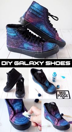 Step up your sneaker game with DIY Galaxy Shoes that are out of this world! #galaxy #shoes #diy #diycrafts #painting #plaidcrafts #sneakers #kids #fashion #craft Diy Galaxie, Diy Galaxy Shoes, Galaxy Shoes, Diy Fashion Trends, Diy Galaxy, Sneakers Kids, Shoes Diy