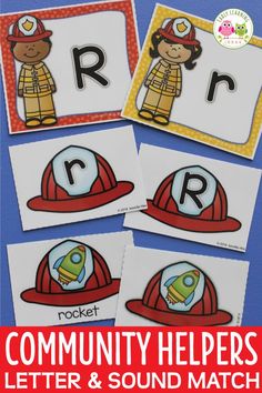 four fireman themed letter and sound match cards