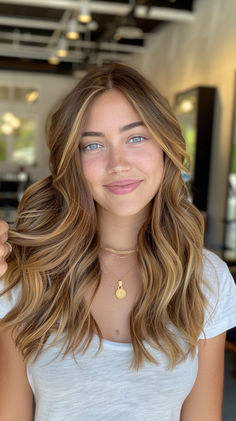 Fall Bronze Hair, Honey Brown Hair Blue Eyes, Copper Partial Balayage, Honey Wheat Hair Color, Blonde And Brown Highlighted Hair, Caramel Babylights Brown Hair, Warm Brown Hair With Money Piece, Harvest Blonde Hair, Pale Skin Blue Eyes Hair Color