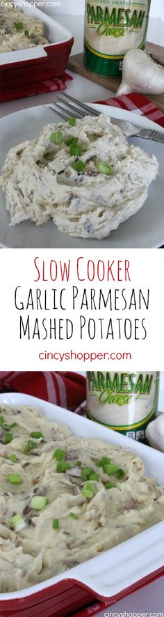 this slow cooker garlic parmesan mashed potatoes recipe is the perfect side dish for any meal