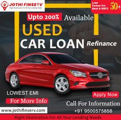 a red car loan advertises to be used