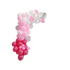 pink and white balloons are arranged in the shape of a letter