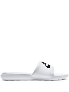 white/black foam logo print to the front open toe branded insole rubber sole Nike Victori One Slides, Front Open, Logo Print, Open Toe, Rubber Sole, Slides, White Black, White And Black, Nike