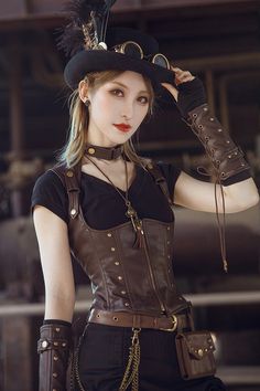 Fabric: Polyester, Leather Color: Brown Style: Gothic, Punk Include: Vest*1 (Any of the accessory is not included.) Size (IN) Waist Length S 22.83-28.35 18.11-19.69 M 25.20-30.71 18.90-20.47 L 27.56-33.07 19.69-21.26 Size (CM) Waist Length S 58-72 46-50 M 64-78 48-52 L 70-84 50-54 Punk Halloween Costume Ideas, Steam Punk Aesthetic Outfit, Steam Punk Costume Women, Steampunk Runway, Brown Clothing Aesthetic, Cosplay Women Ideas, Steam Punk Outfits, Steampunk Fashion Diy, Punk Aesthetic Outfit