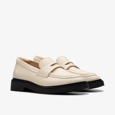 Womens Splend Edge Cream Leather Loafers | Clarks US Clarks Women, Casual Dress Shoes, Boots Uk, Leather Moccasins, Clarks Women's, Boys Boots, Comfortable Heels, Desert Boots, Girls Boots