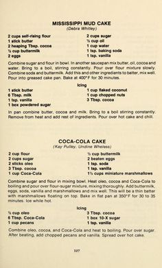 the menu for mississippi mud cake