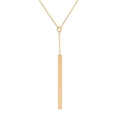 "Accentuated with a vertical bar link, this 14k gold Y necklace is sleek and sophisticated. Comes in a gift box.NECKLACE DETAILS Length: 16 in. with 2-in. extender Drop length: 2.25 in. Clasp: lobster-claw Metal: 14k gold  Size: 18"". Color: Yellow. Gender: female. Age Group: adult." Elegant 14k Gold Bar Necklace For Formal Occasions, Minimalist Lariat Necklace For Anniversary, Classic 14k Gold Lariat Necklace, Gold Minimalist Bar Necklace For Formal Occasions, Elegant 14k Gold Rectangular Bar Necklace, Gold Minimalist Lariat Necklace For Formal Occasions, Gold Minimalist Lariat Necklace For Formal Events, Classic Long Drop Lariat Necklace Gift, Classic Long Drop Lariat Necklace As Gift