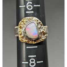 Artisan Signed L.O.W. Fiery Natural Opal Sterling Silver Gold Accent Ring. Size 7. Beautiful Colors On This Opal! Lots Of Reds. Please Use The Pictures With Your Main Source Of Reference, But Feel Free To Message Me With Any Questions At All. Thanks For Looking! Luxury Handmade Yellow Gold Opal Ring, Antique Yellow Gold Opal Ring Collectible, Vintage Multi-stone Opal Ring Gift, Antique Gold Multi-stone Opal Ring, Silver Gold Ring, Luxury Multi-stone Opal Ring In 14k Gold, Gold And Silver Rings, Gold Accent, Natural Opal