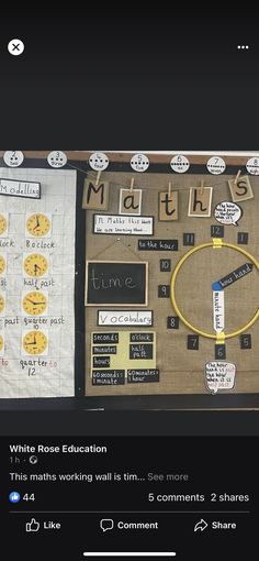 a bulletin board with words and pictures on it that read, maths while rose education this maths working wall is so